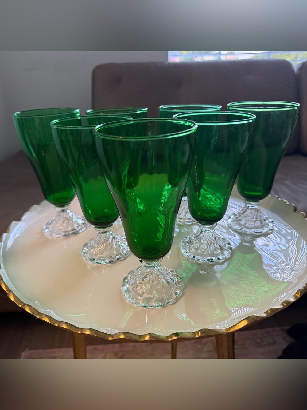 Vtg 1950s Anchor Hocking Burple Green Iced Tea Goblets Set of 7